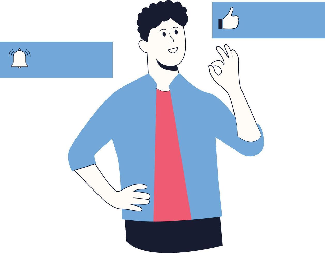 Character of a Man Like and Subscribe with Flat Style. vector