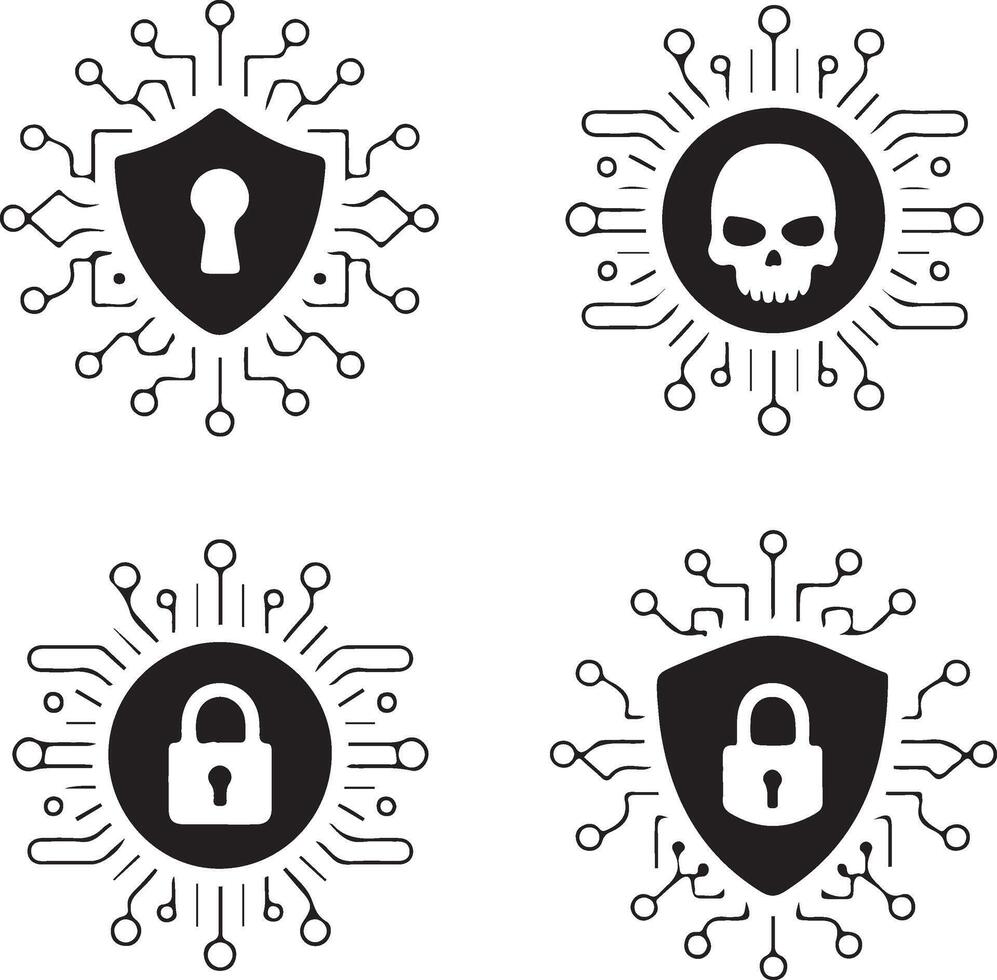 Cyber Security Shield Lock Circuit Icon vector