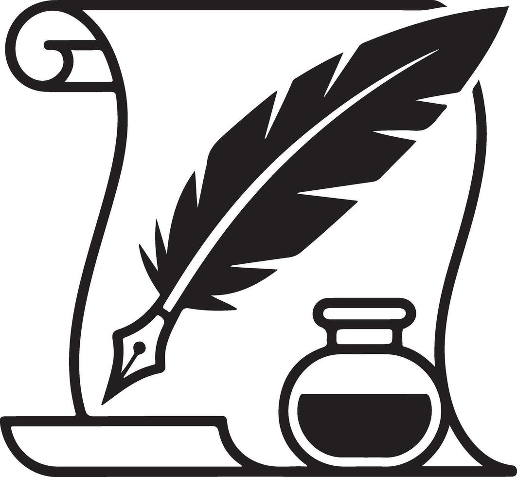 Inkwell Quill Scroll Script Paper vector