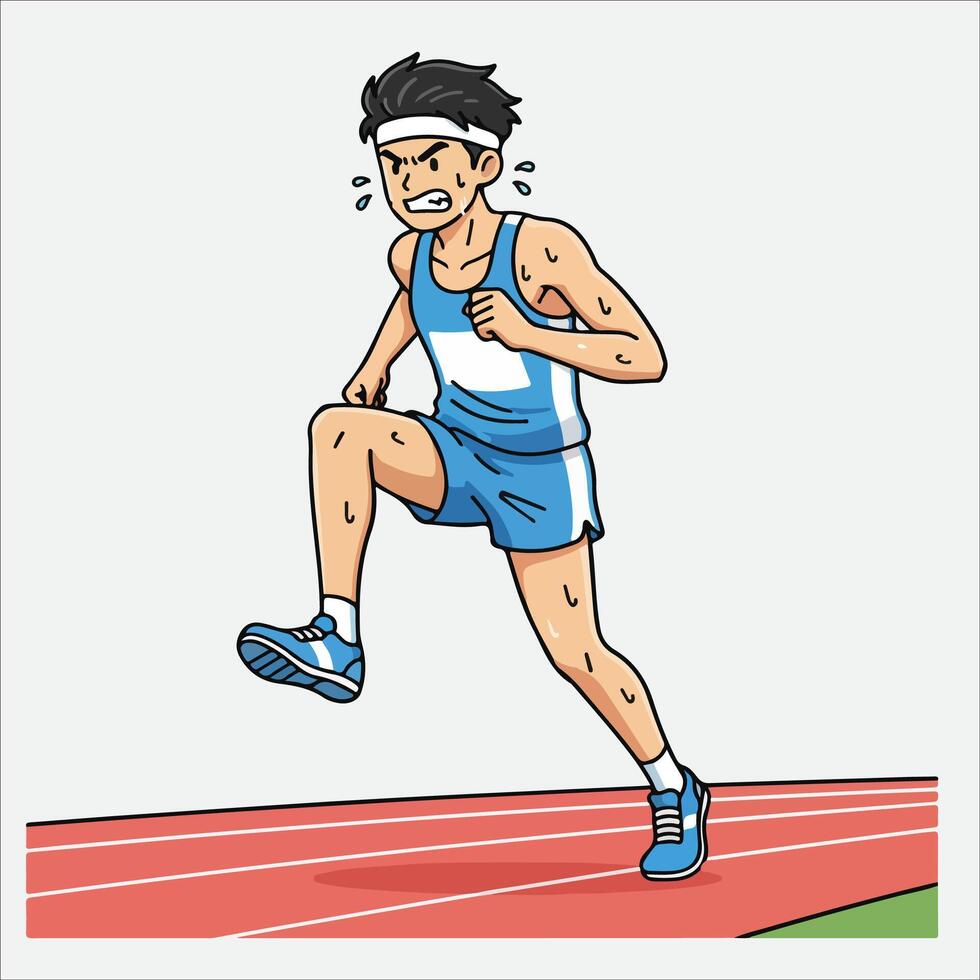Cartoon athlete running on track with determined expression vector