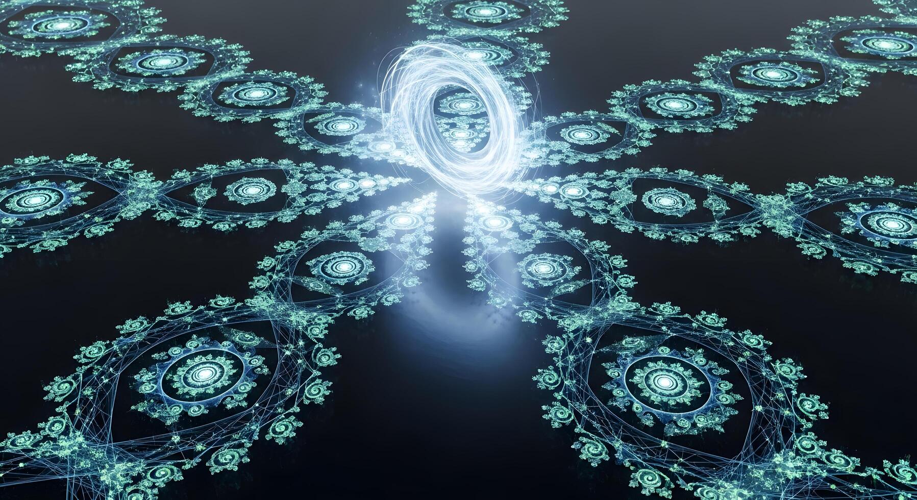 Abstract Digital Art Featuring Intricate Circular Patterns and a Central Portal Effect photo