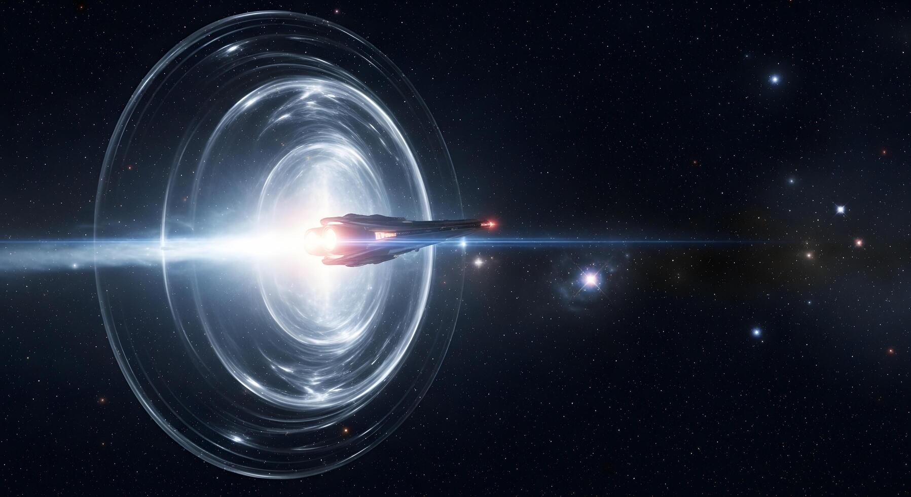 Hyperspace Jump Portal Opens for Advanced Spaceship Traveling Through Cosmic Nebula photo