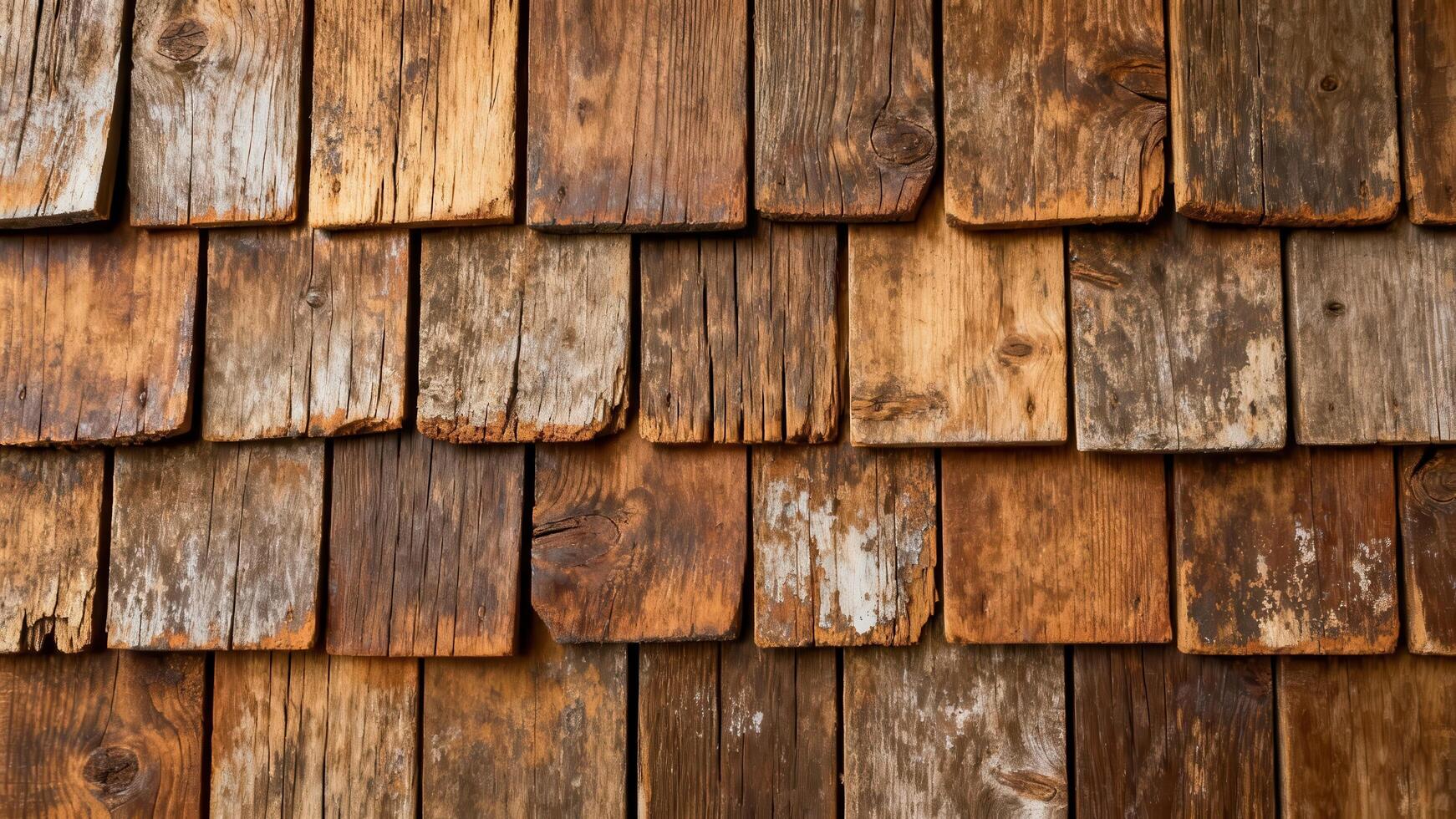 Weathered wooden shingles form a rustic overlapping texture pattern photo