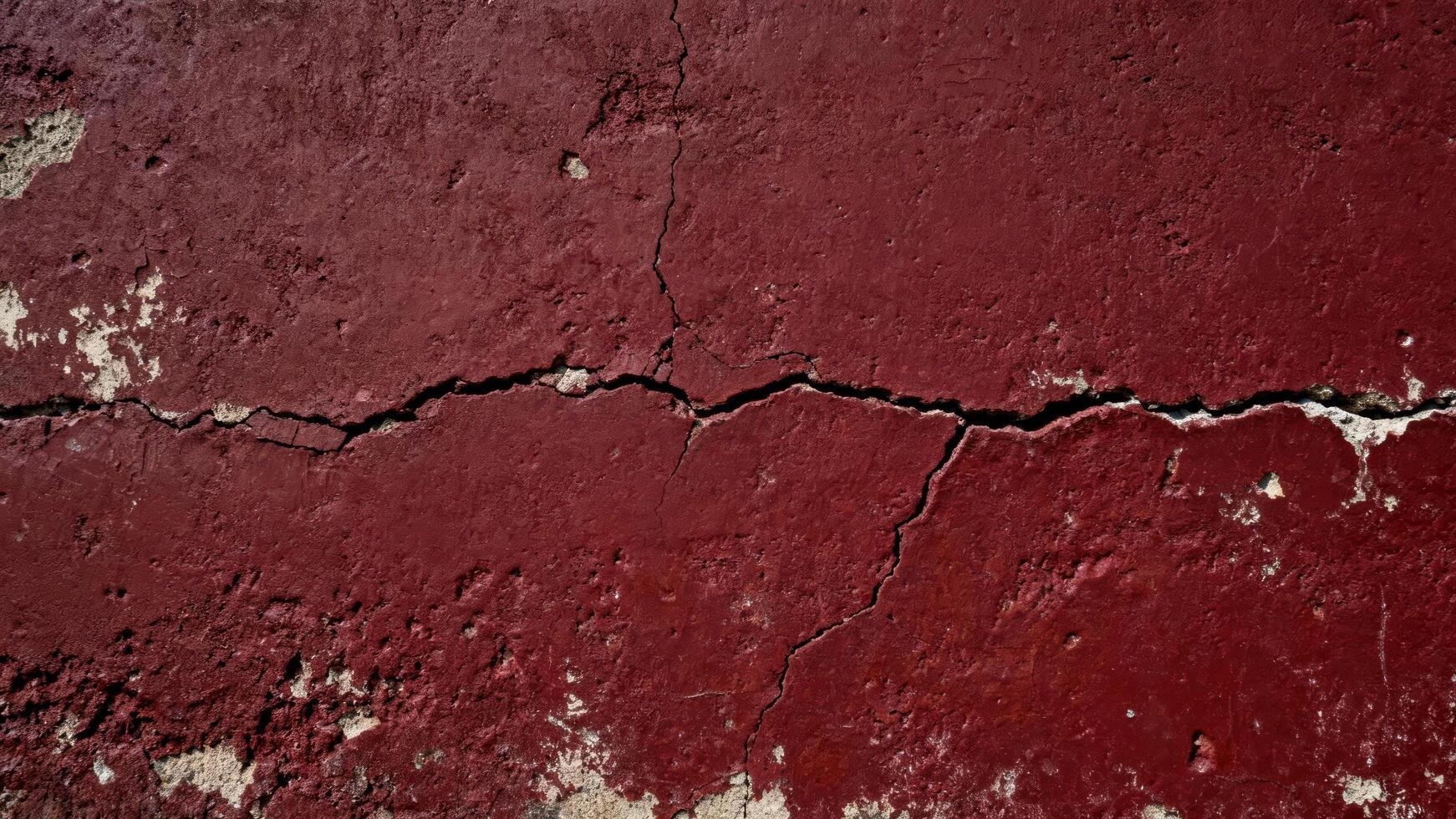 Deep red painted surface displays significant horizontal cracking and surface deterioration photo