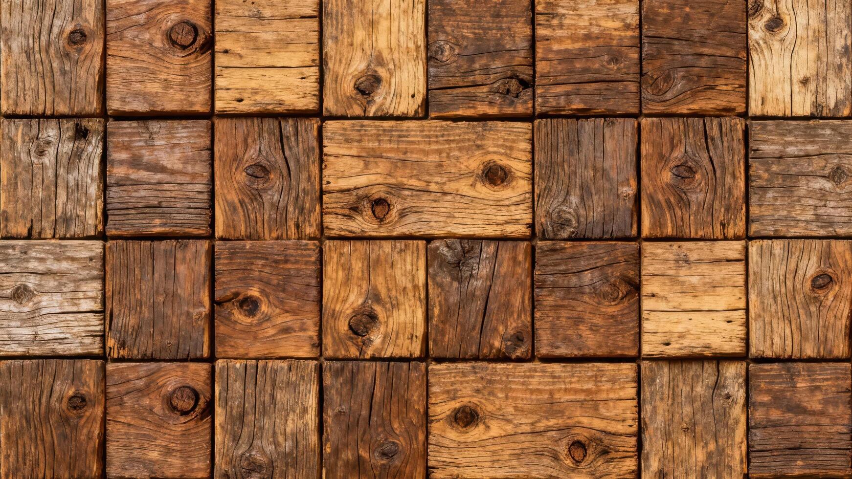 Rustic wooden blocks form a textured, repeating background pattern photo