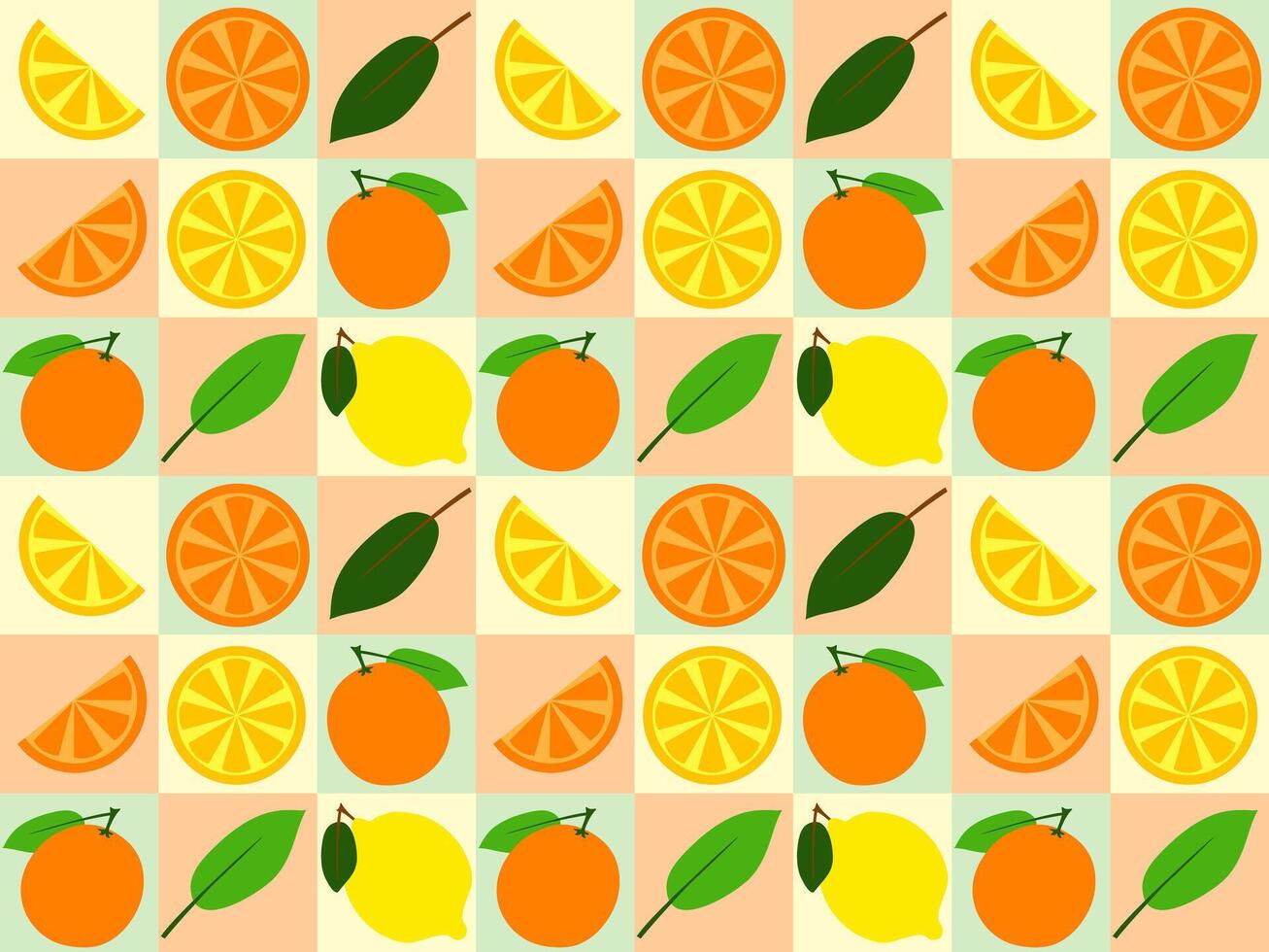 seamless pattern with fruits lemons and oranges on coloful squares vector