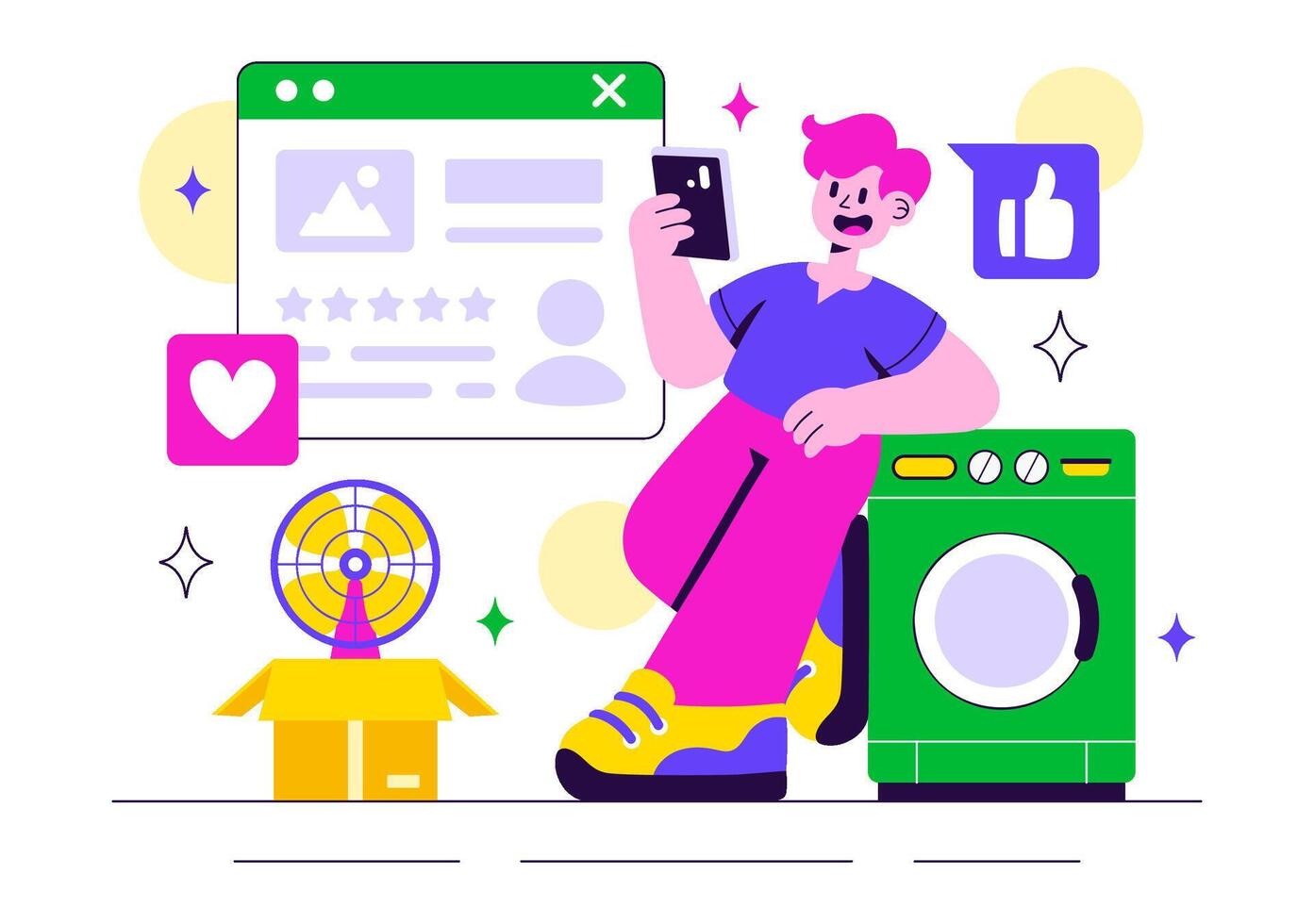 Customer Feedback Electronics Art Showing Service Assessment and User Rating Elements in a Clean Flat Cartoon Layout vector