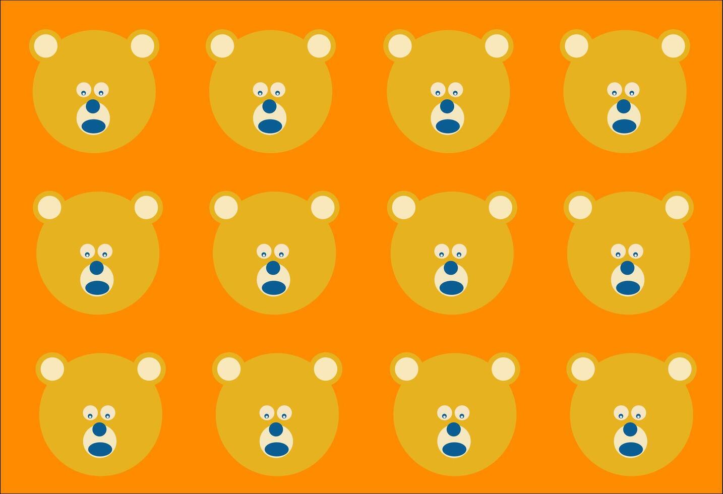 A cheerful repeating pattern of stylized teddy bear faces with a surprised expression on a solid bright orange background. vector