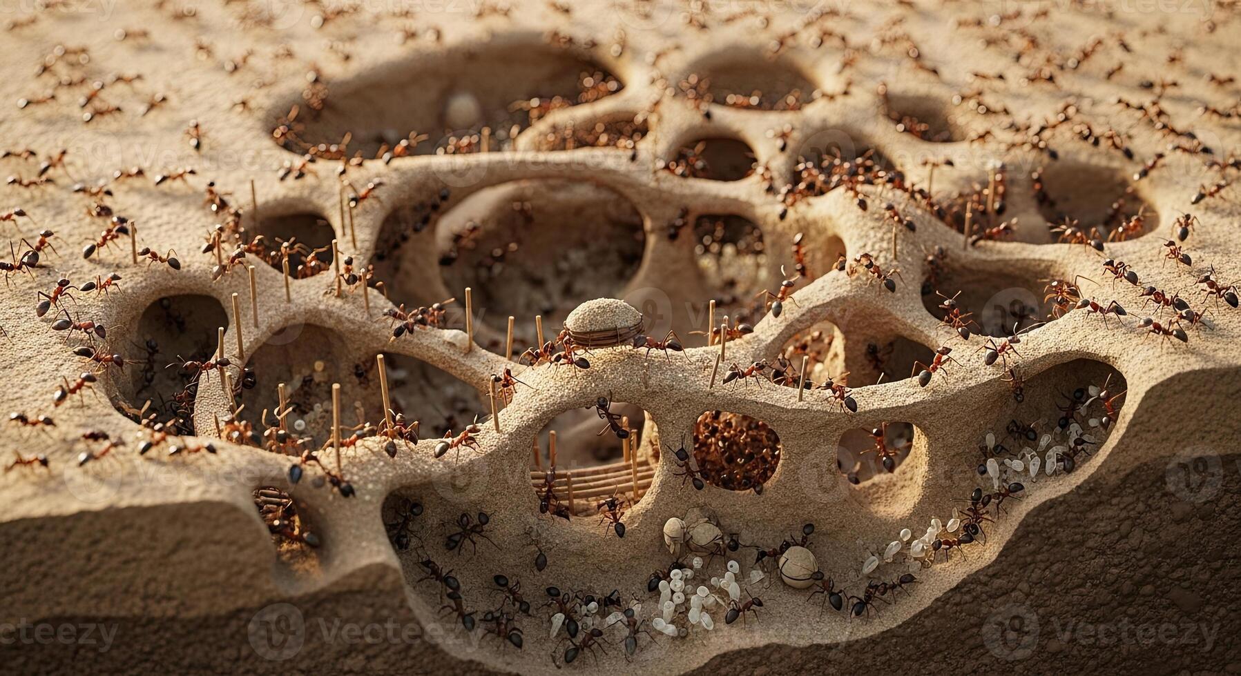 Intricate Ant Colony Structure with Complex Tunnels and Chambers. photo