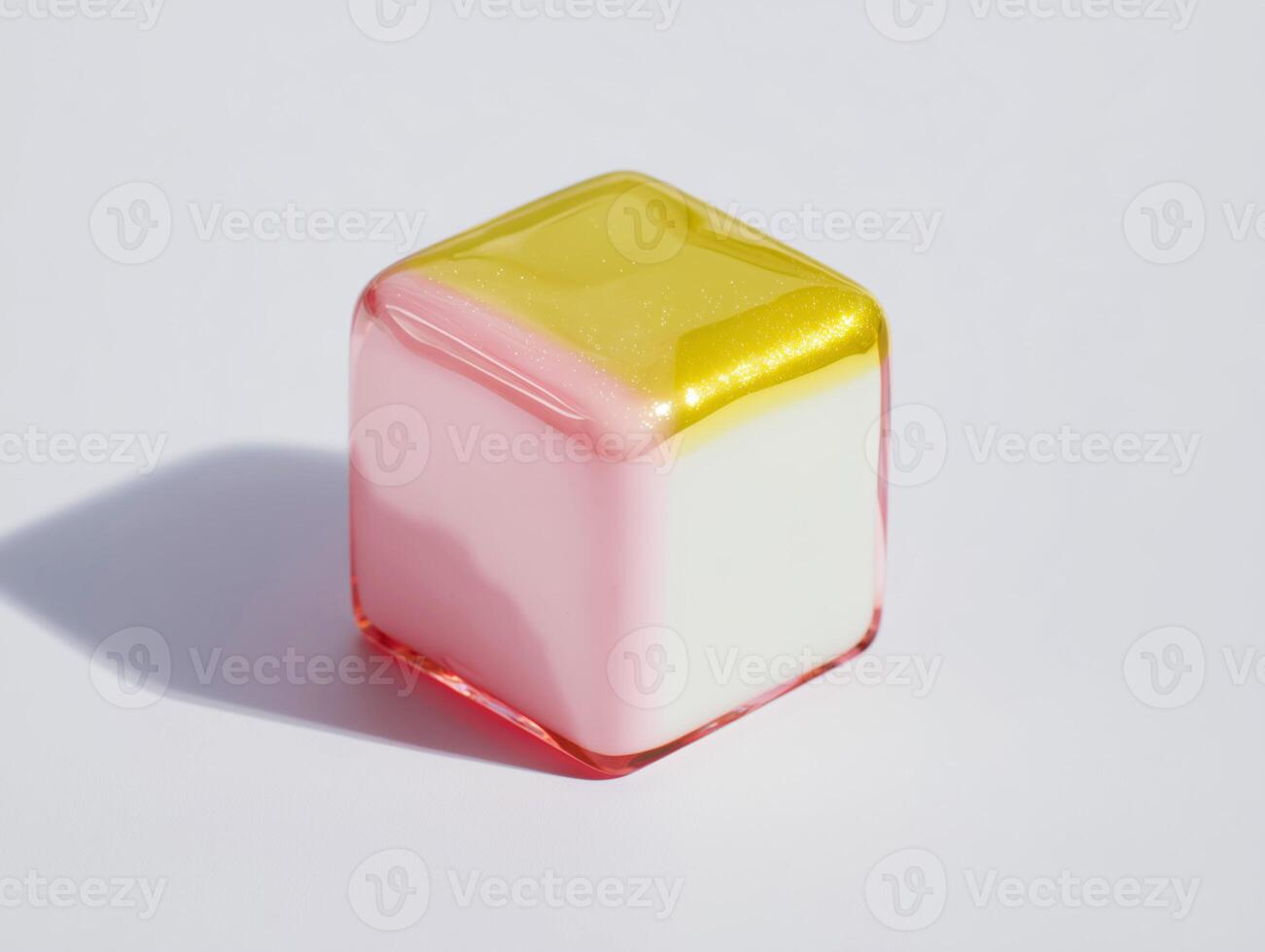Glossy Futuristic Cube Dessert with Textured Surface and Color Gradient photo