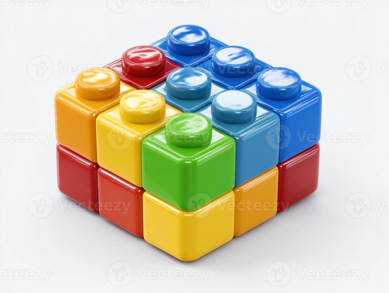 Colorful Plastic Building Blocks in 3D Rendered Style photo
