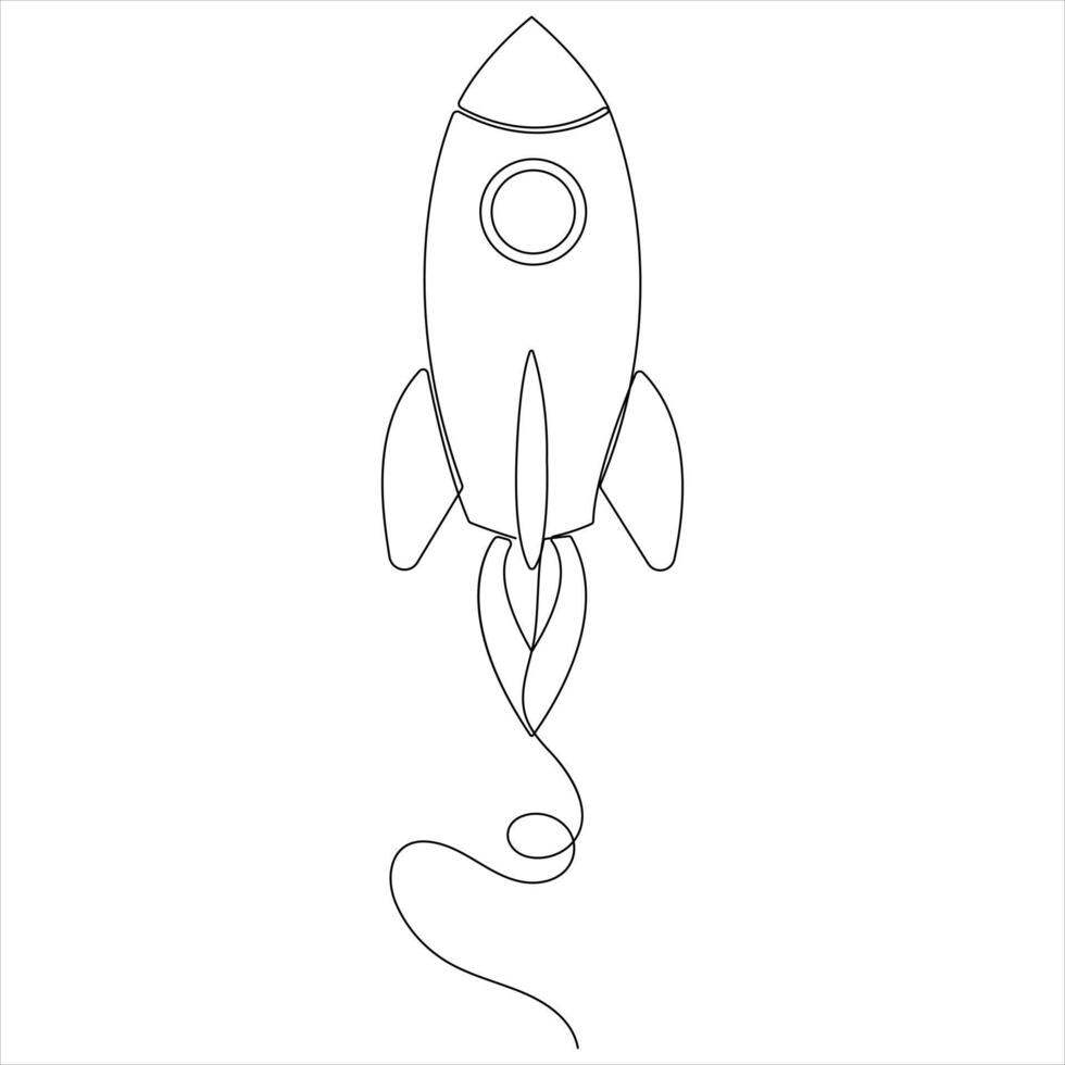 One continuous line drawing of rocket take off rocket space ship launch line art sketch vector