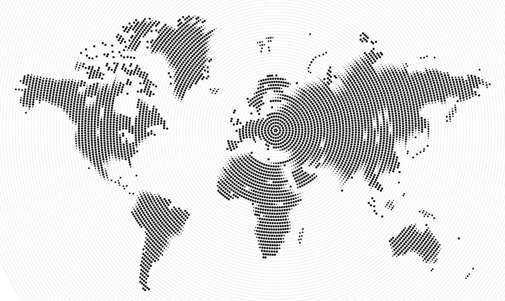 Digital global info graphic world map with geometric round dotted pattern art forming the shapes of countries and continents. Halftone dot pattern world map for designers vector