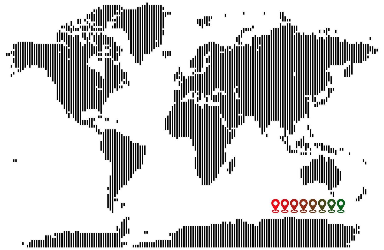 Vertical line shape world map featuring pixelated continents vector