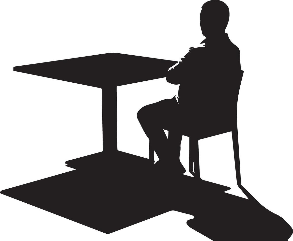 Silhouette of a person sitting at a table with crossed arms, casting a shadow on the floor vector