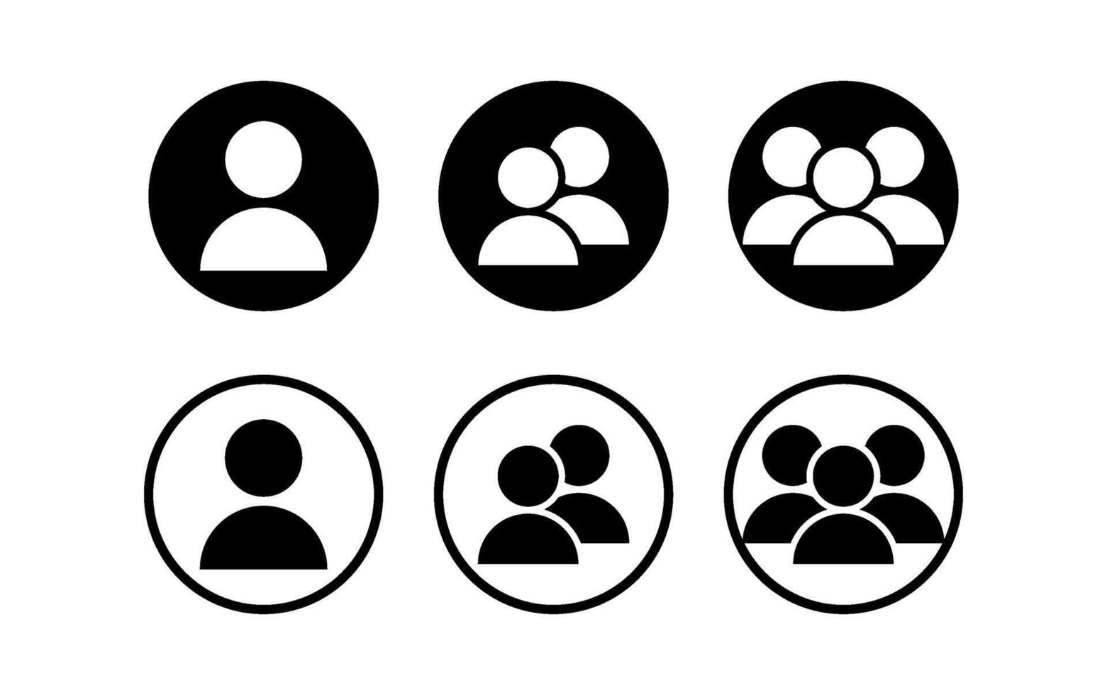 Representation of single and multiple people icons in black and white circles on a white background vector
