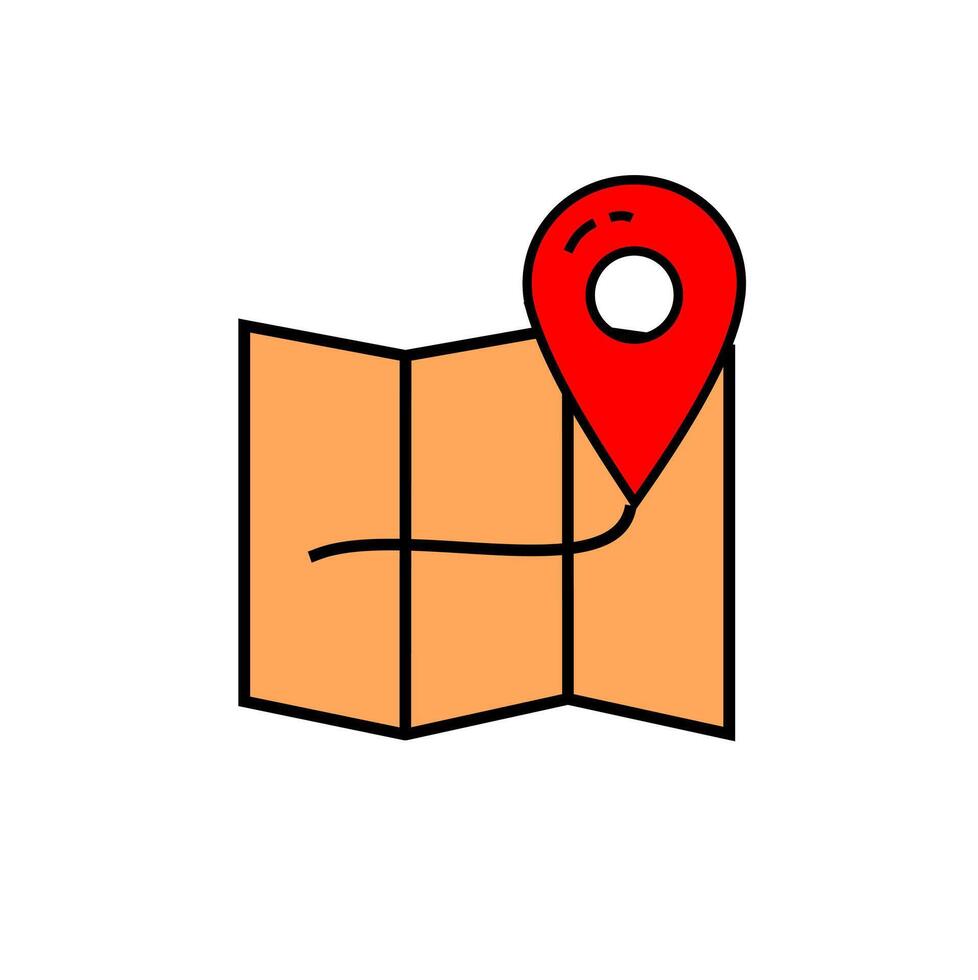 Red location pin icon placed on folded map for navigation vector