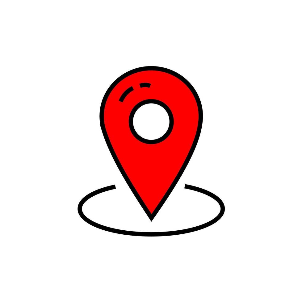 Simple red location pin icon on map with circle outline vector