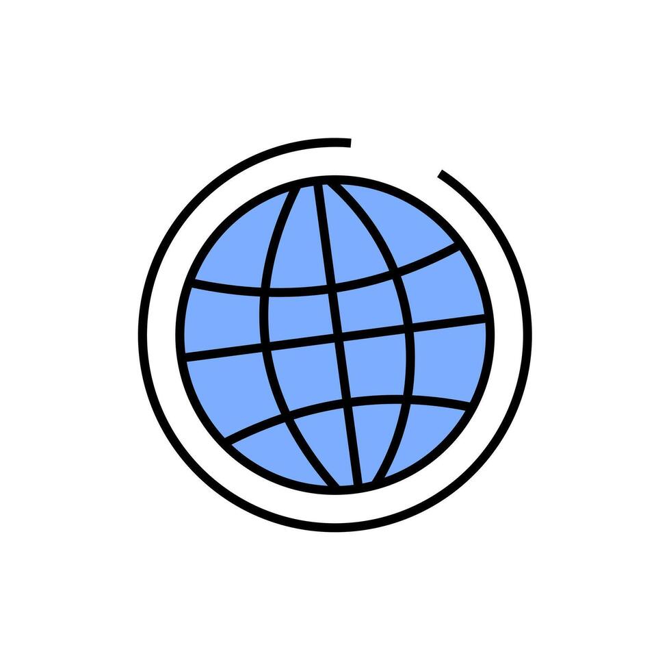 Blue globe icon representing global connection, internet, communication, and world network vector