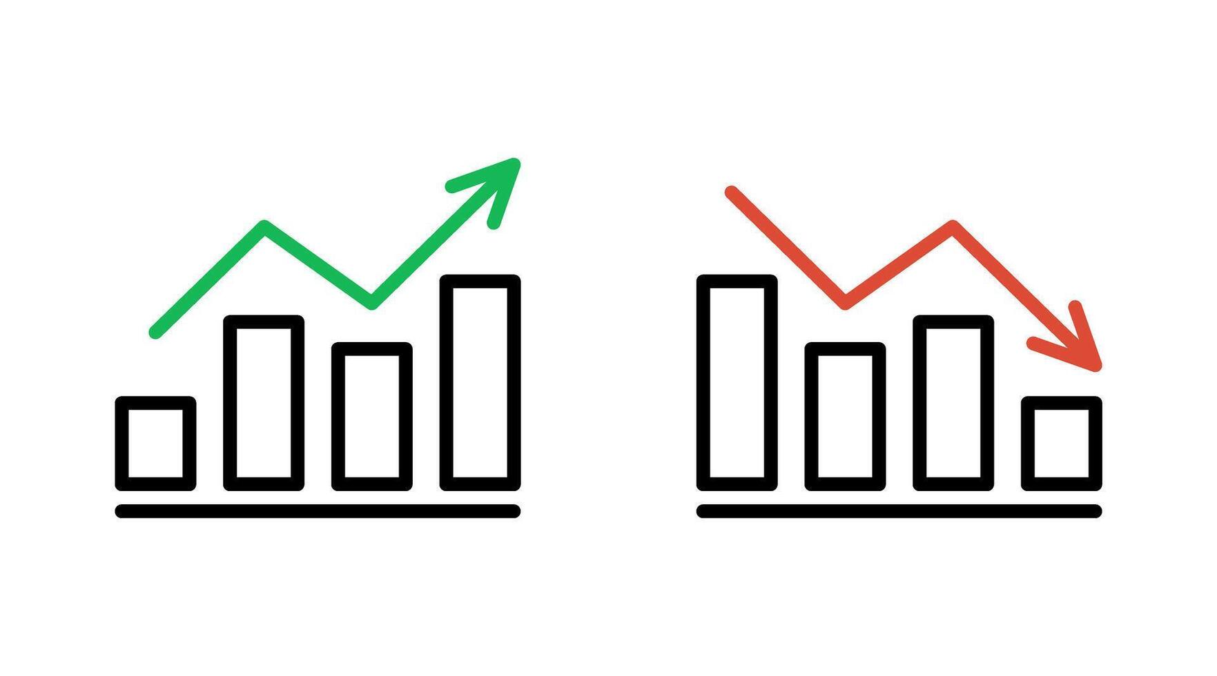 Graph growth with arrow up and reduction with arrow down, line chart icon. Financial invest, fall, increase and decrease. Statistics and analytics. flat illustration vector