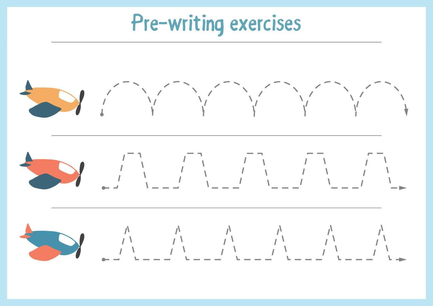 Cartoon plane tracing pattern for motor skill practice vector