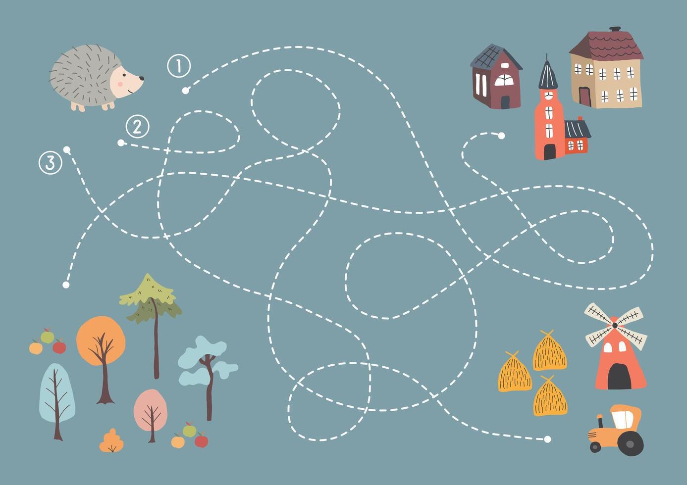 Forest path puzzle with hedgehog character guide vector