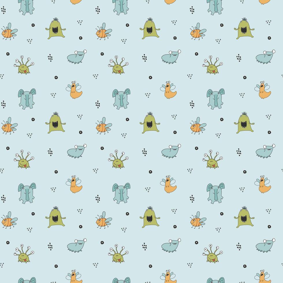 Cute Smiling monsters seamless pattern layout vector