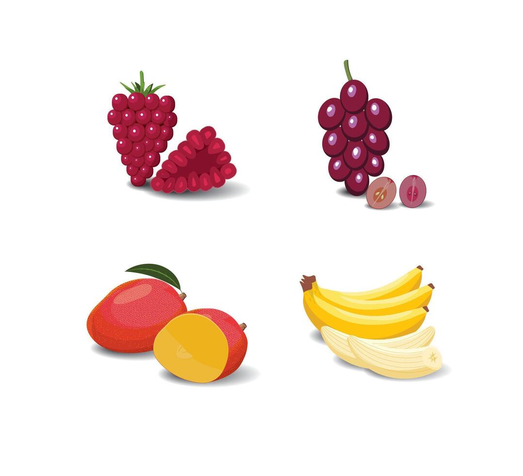 Organic Berry Icons with Raspberry and Grape Focus vector