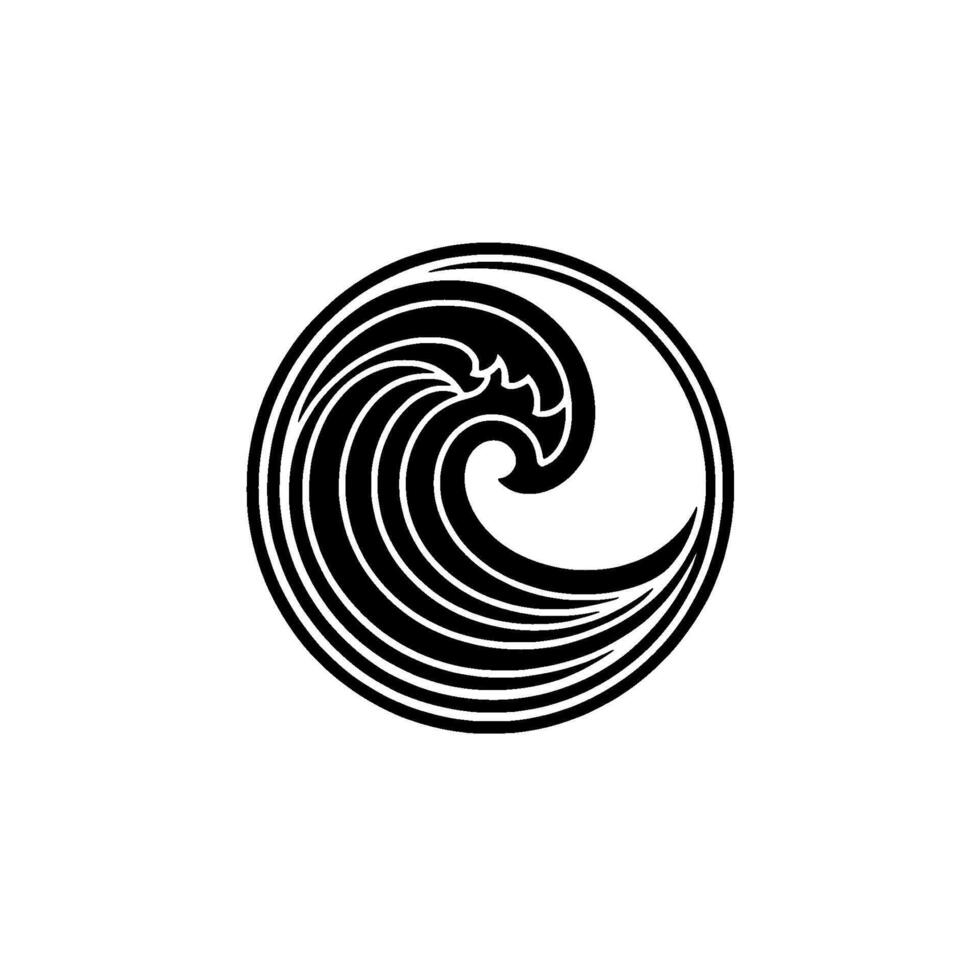 Stylized art of a curling ocean wave contained within a circular frame creating a bold and iconic maritime symbol vector