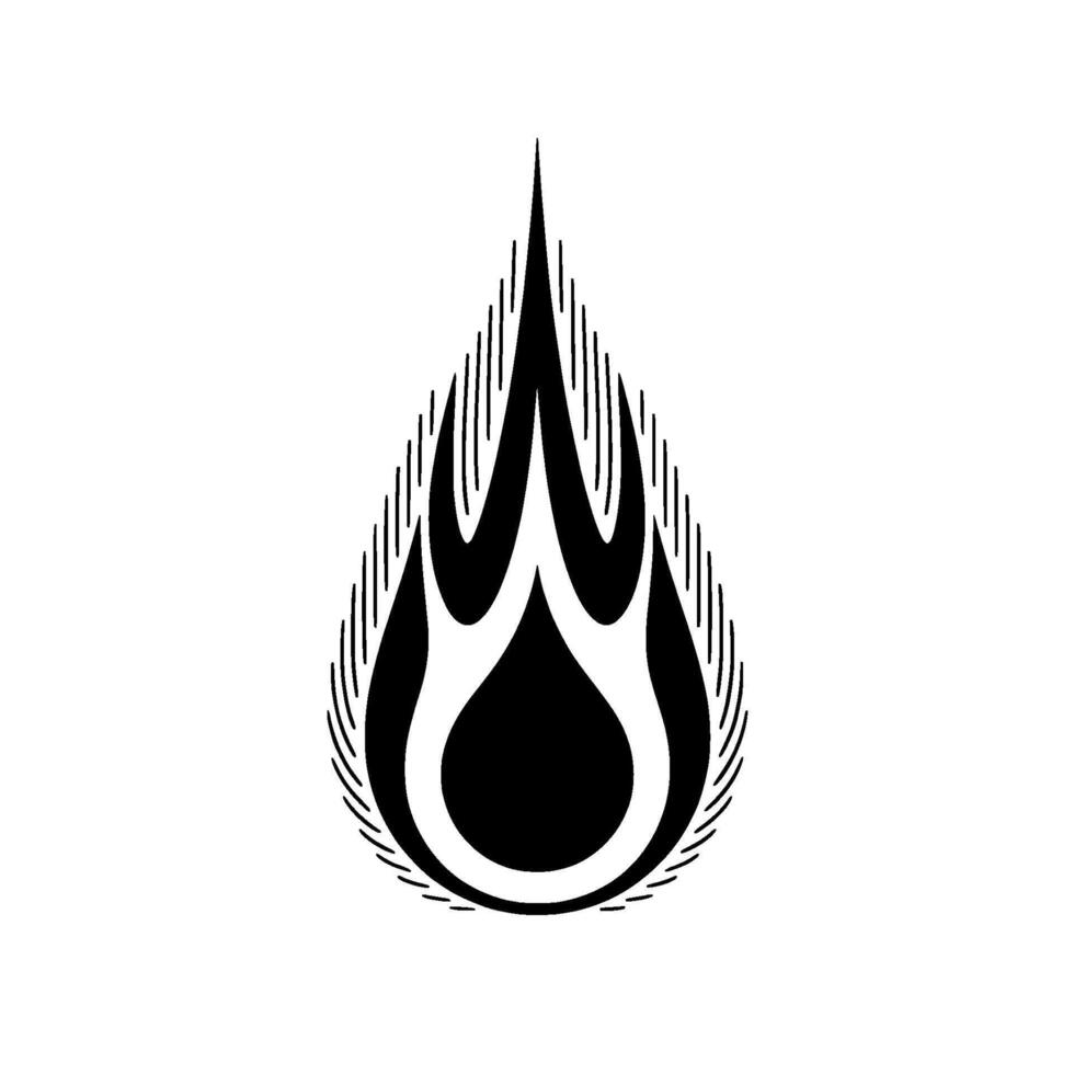 A stark abstract symbol resembling a stylized flame or teardrop with radiating lines vector