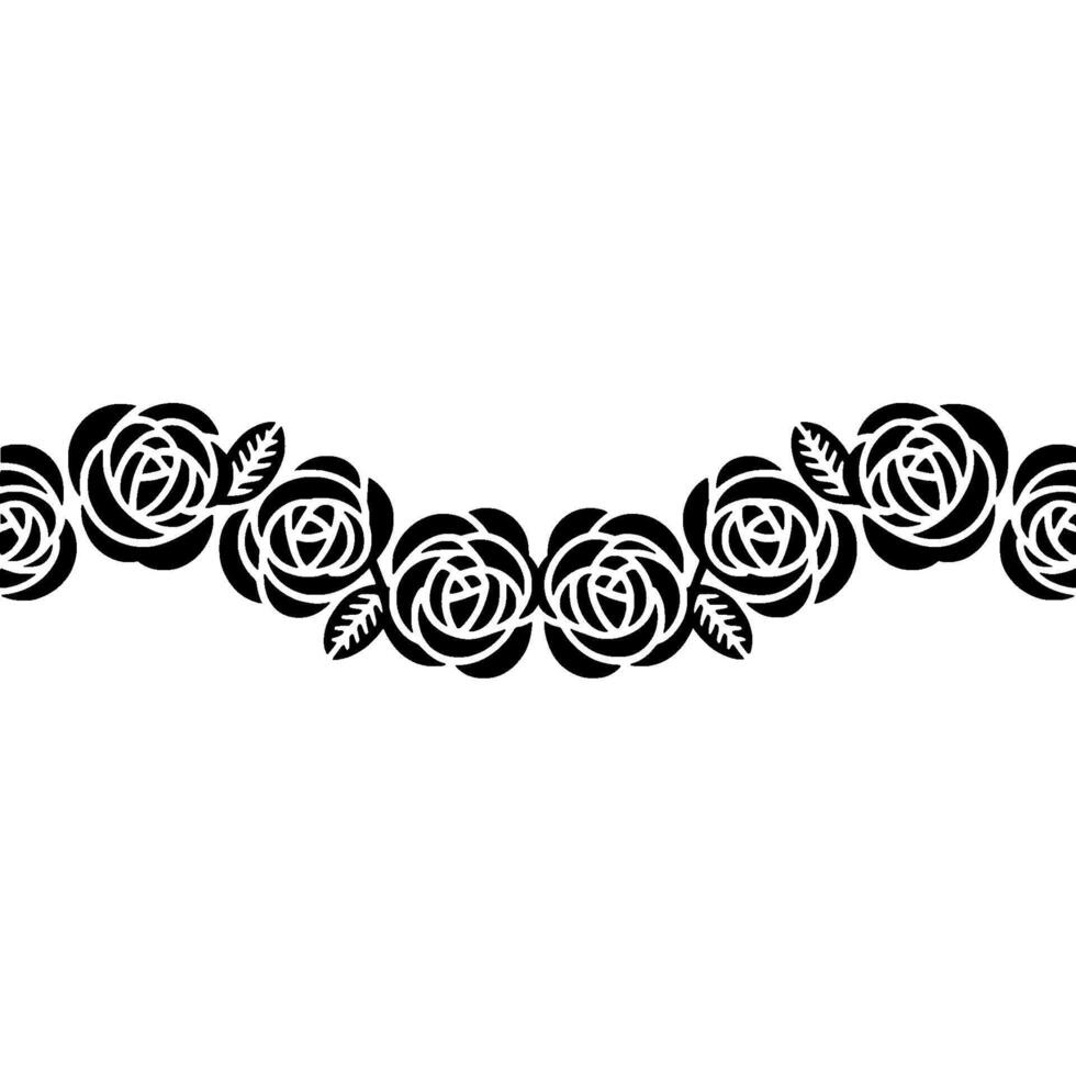 A decorative border composed of repeating stylized rose flower motifs with accompanying leaf elements arranged in a flowing arc vector