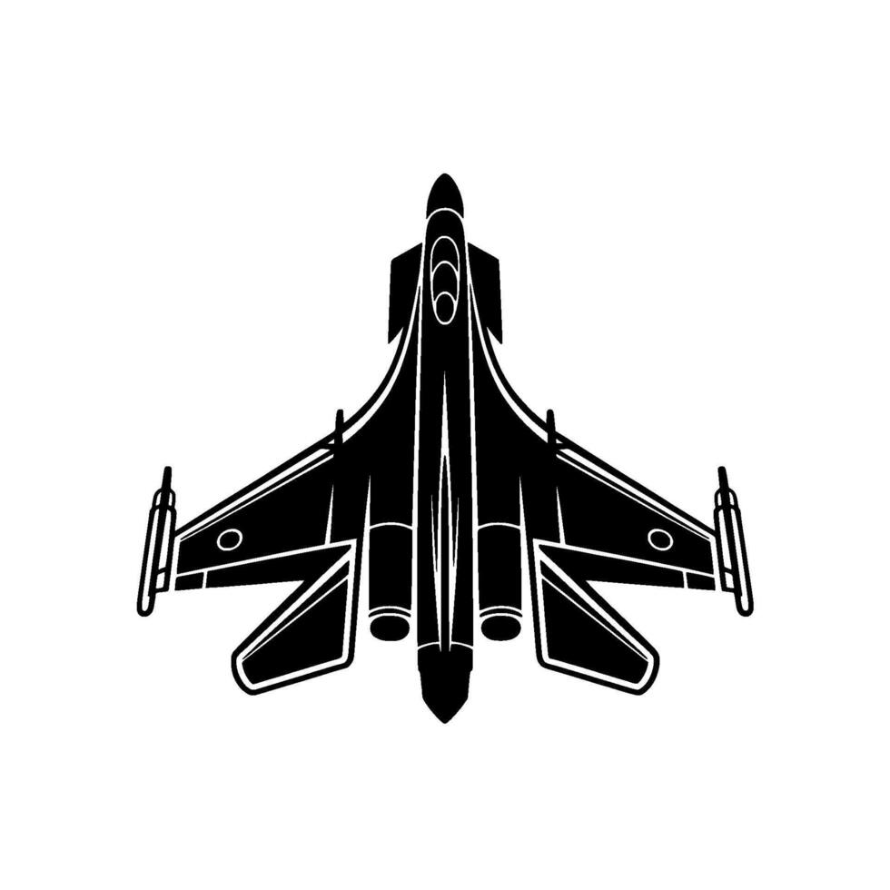 A minimalist silhouette of a powerful modern fighter jet viewed from directly above in a clean and simple composition vector