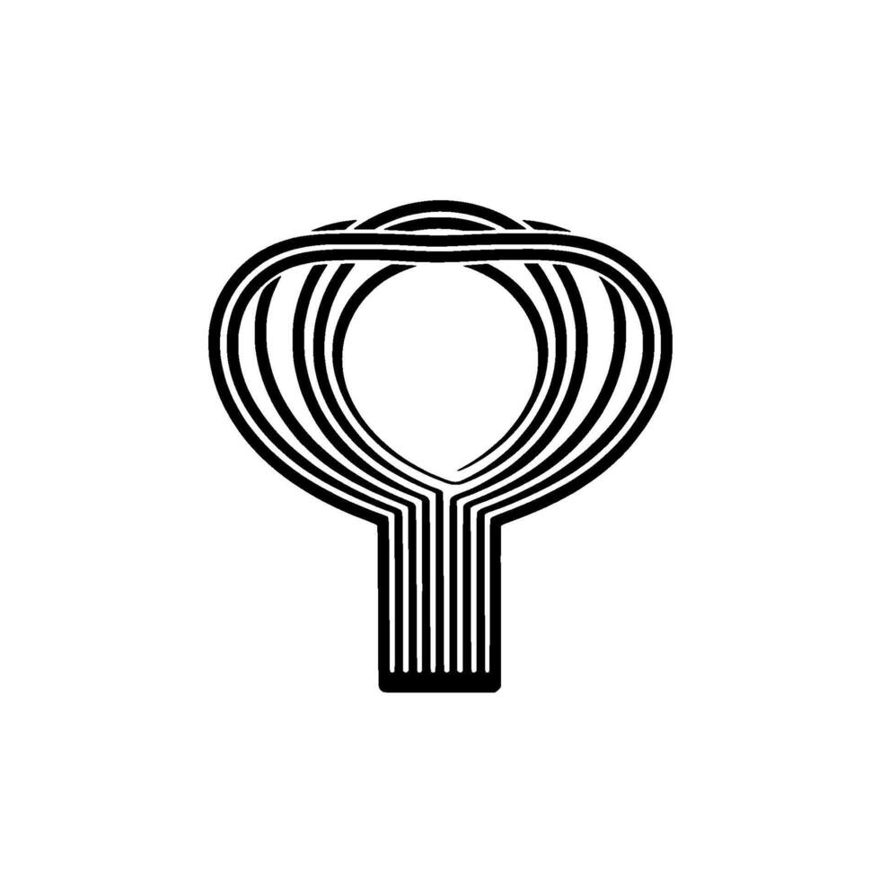 Abstract stylized symbol resembling a key or a flame with concentric lines and a solid base vector