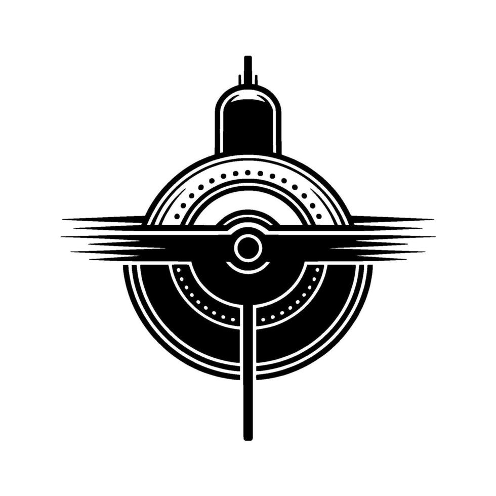 A bold abstract art deco featuring concentric circles and horizontal lines with sharp pointed ends vector