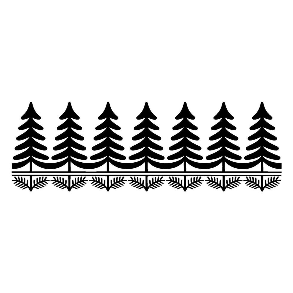 A continuous seamless pattern of stylized fir trees with detailed pine needles forming a border vector