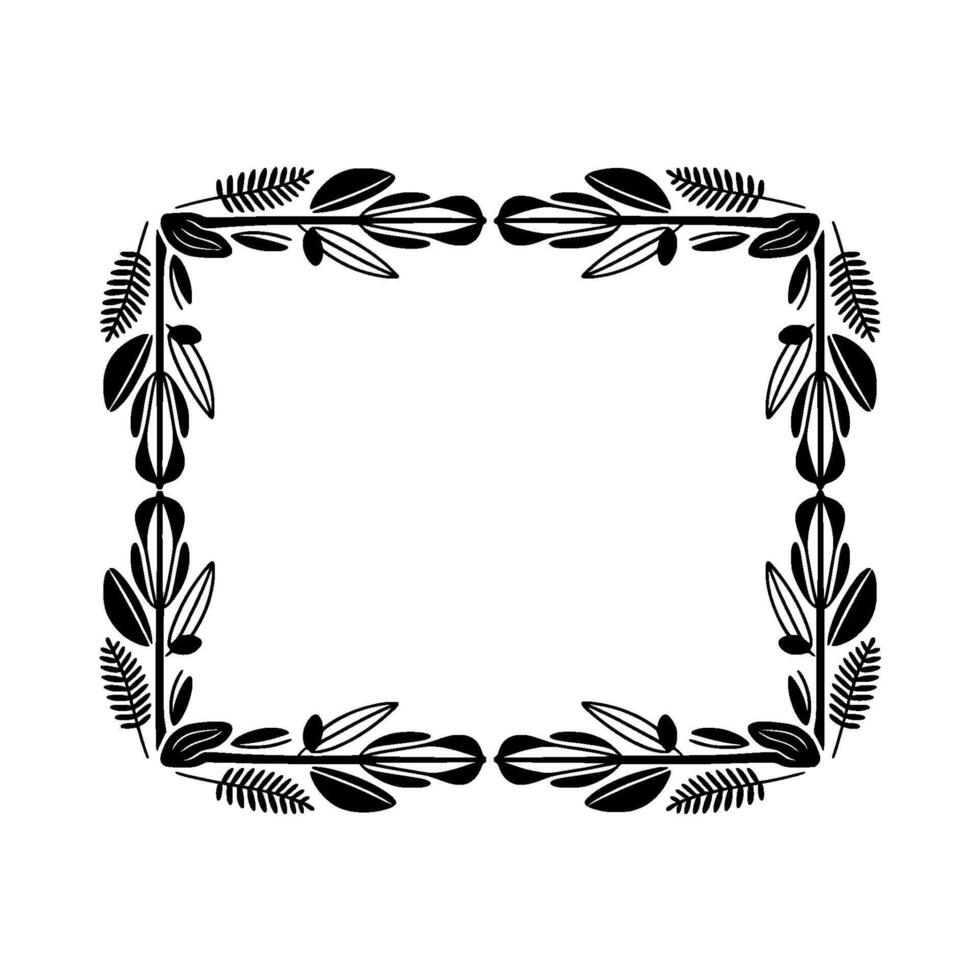 A stylized botanical border frame with repeating leaf and fern motifs forming ornate corners vector
