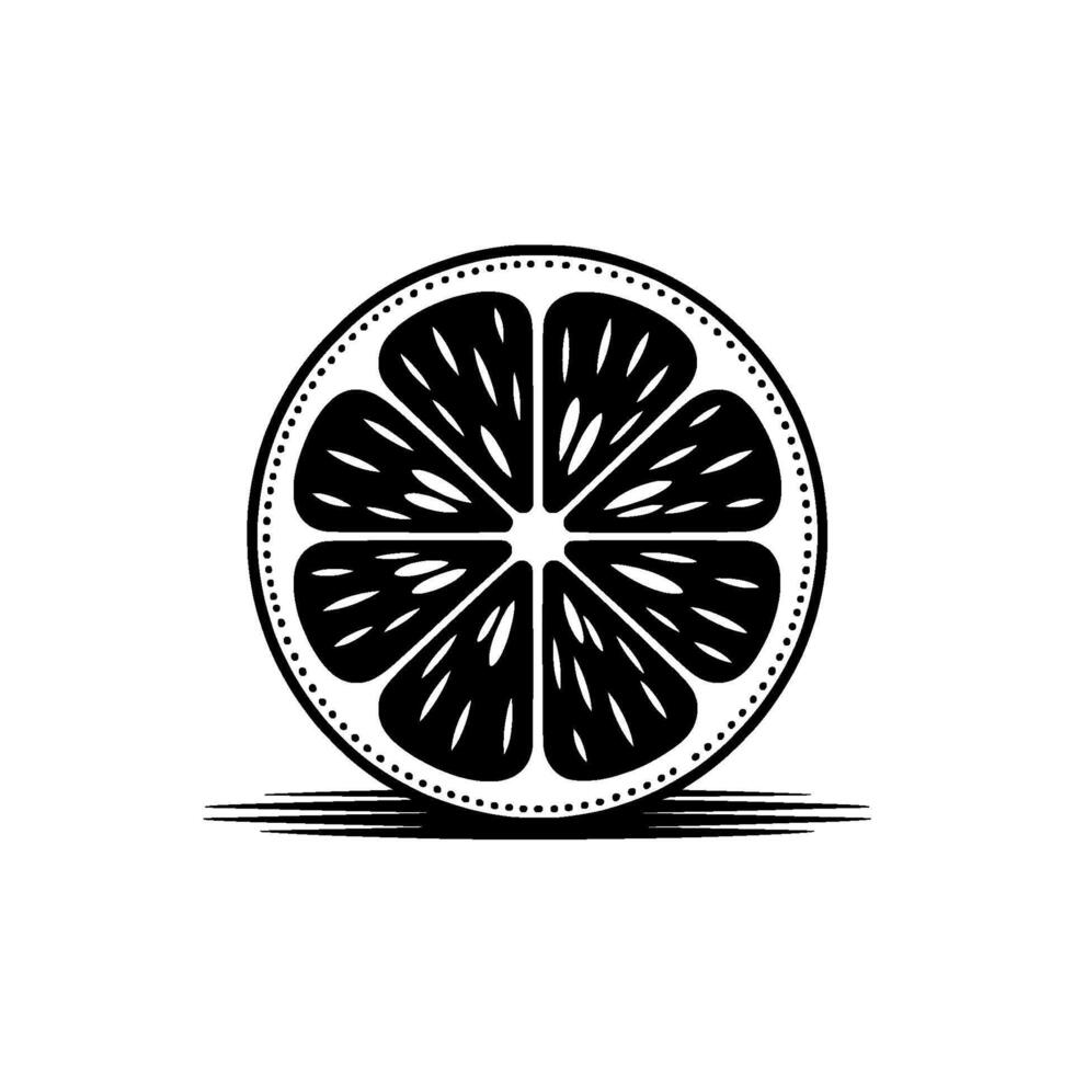 A stylized illustration of a citrus fruit slice with segmented pulp and dotted border vector