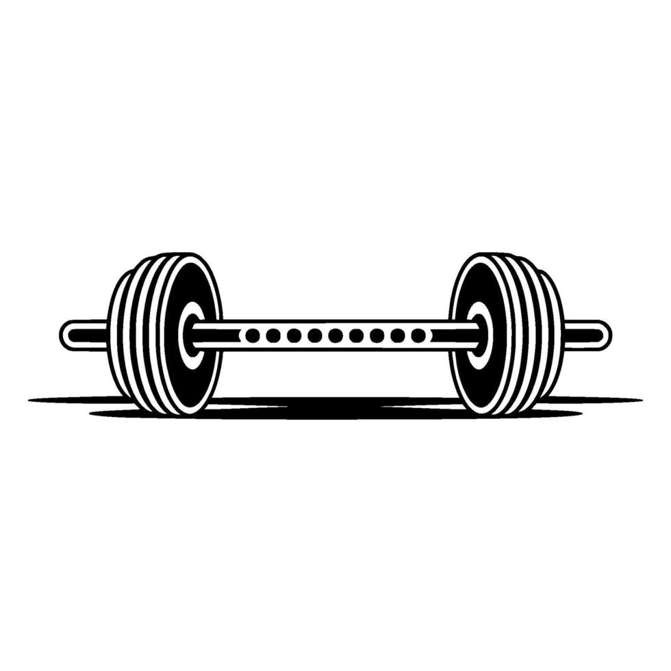 A stark illustration of a weightlifting barbell with textured plates casting a subtle shadow vector