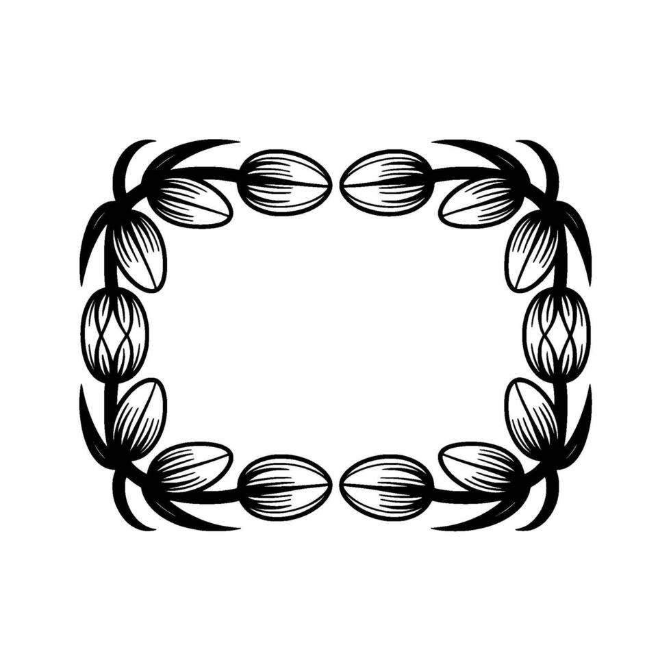 Stylized decorative rectangular frame composed of flowing lines and oval shapes resembling closed flower buds or seeds vector