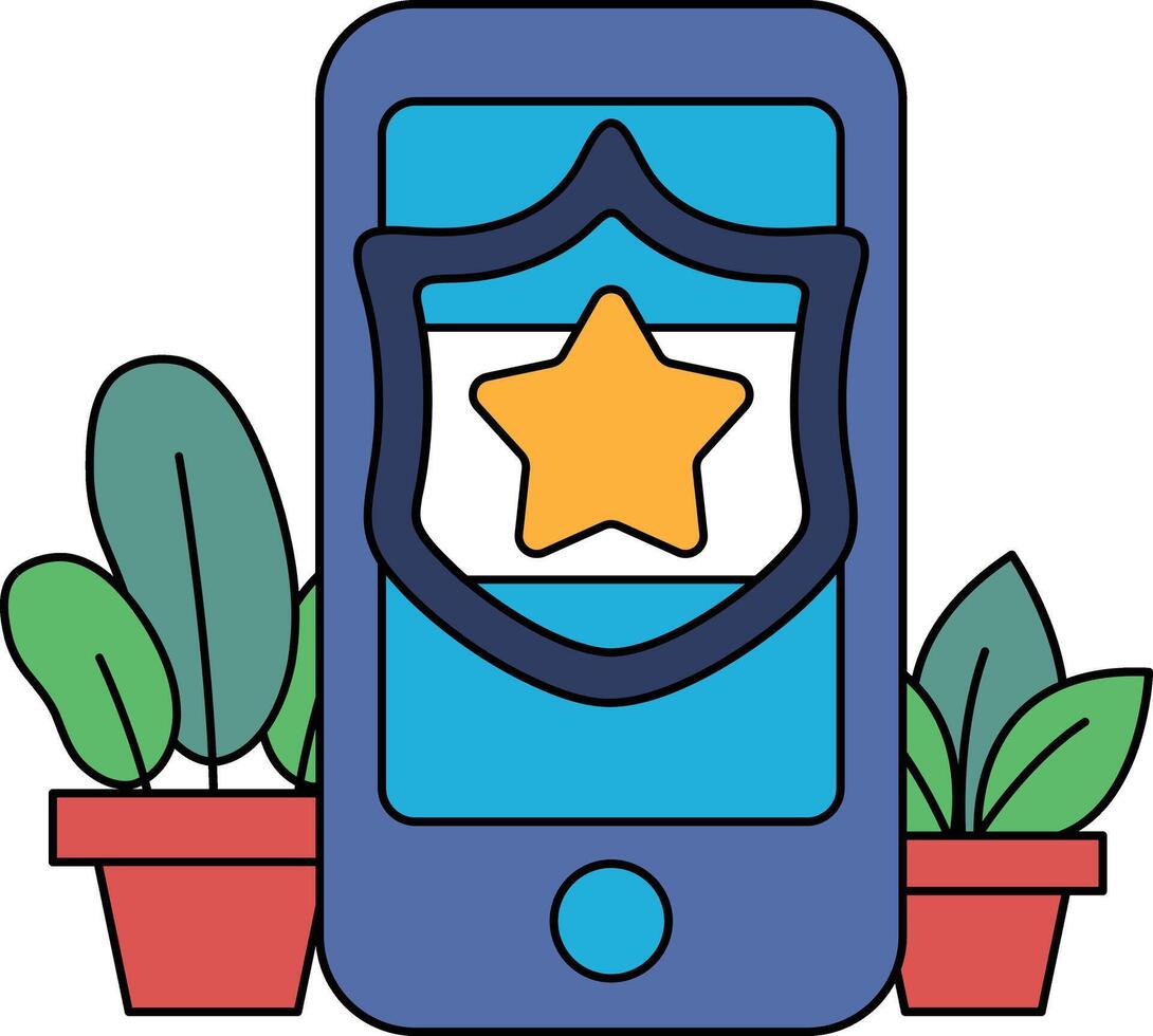 A cell phone with a star and shield on it vector