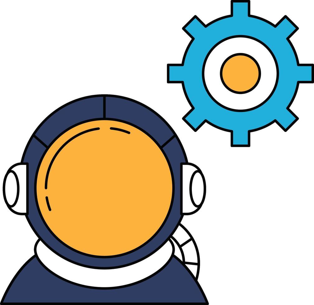 A man in a spacesuit is wearing a helmet and is looking at a gear vector