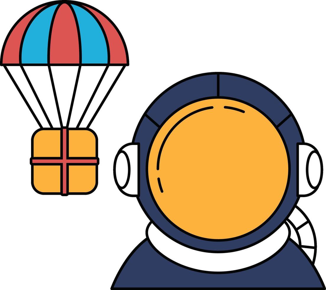 A black and white drawing of a man in a spacesuit with a box next to him vector