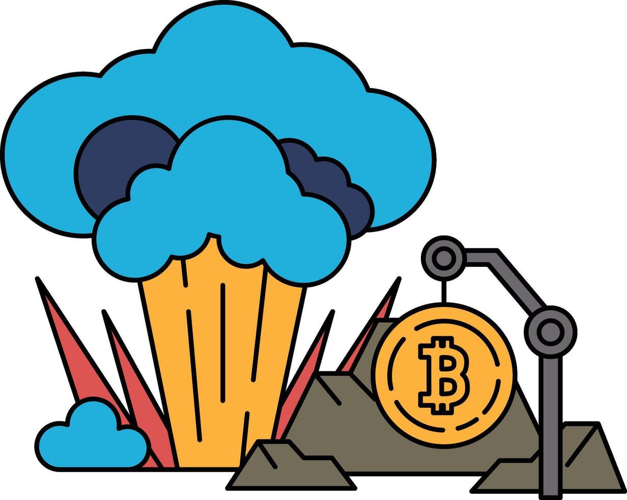 A black and white drawing of a bomb exploding in the sky with a Bitcoin symbol i vector