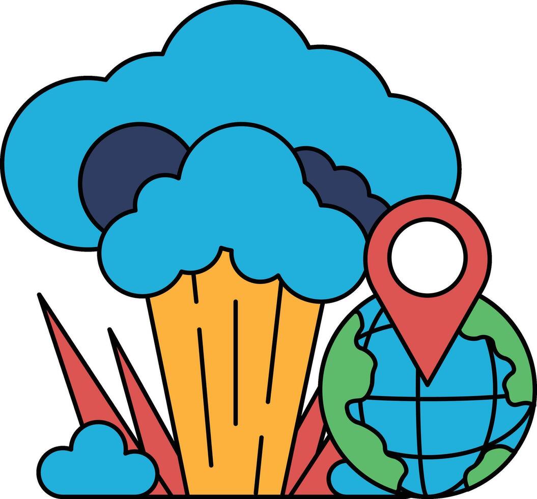 A black and white drawing of a cloud with a map of the world and a globe vector