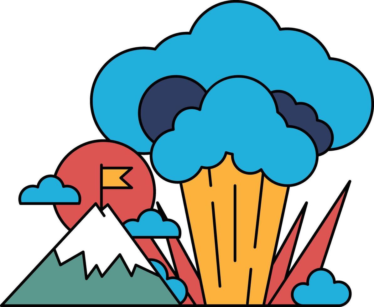 A mountain is in the background with a flag flying in the air vector