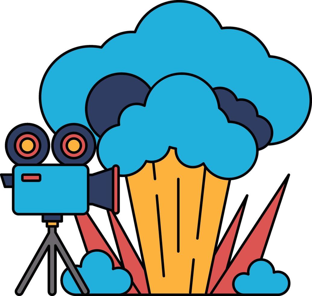 A camera is set up to take a picture of a large explosion vector
