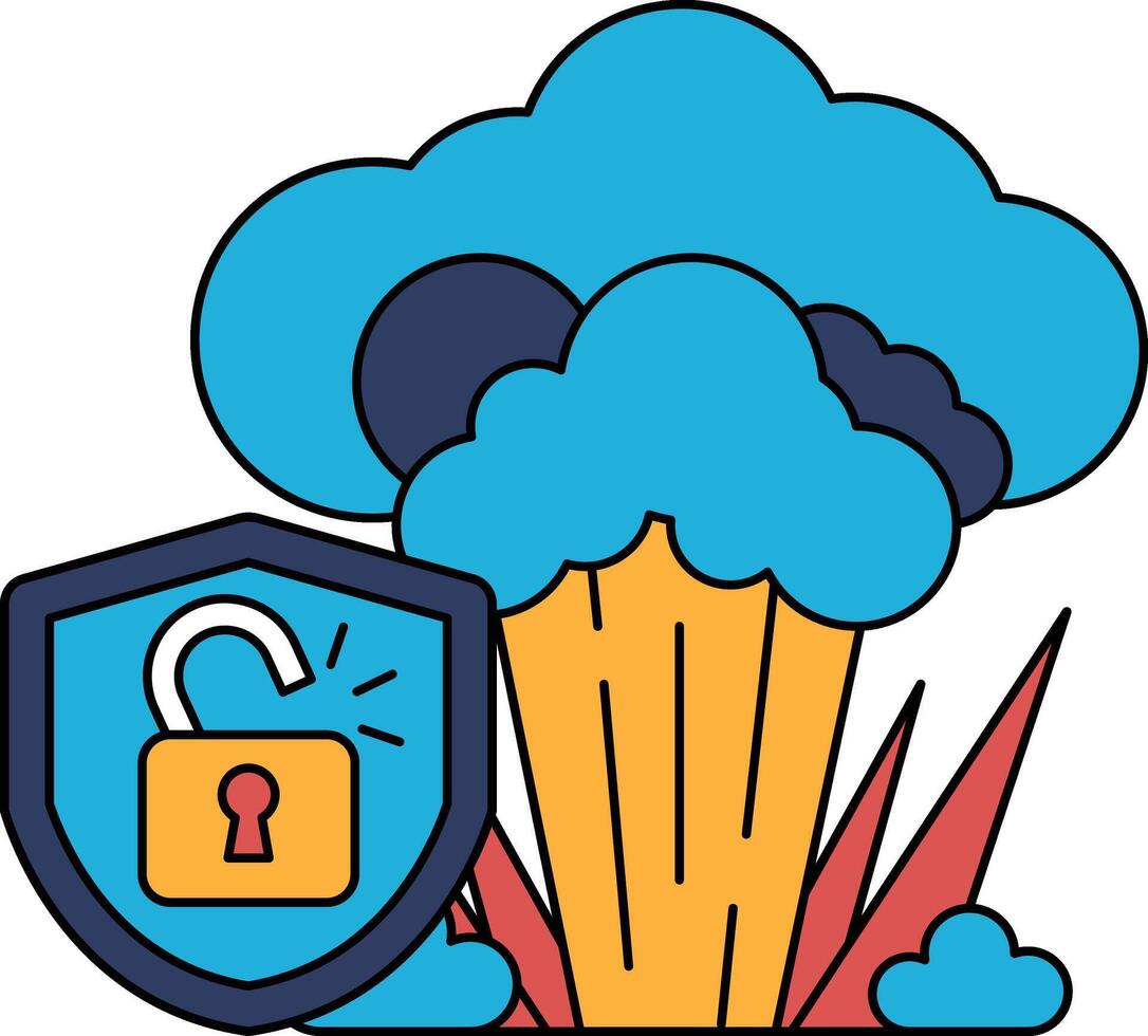 A black and white drawing of a cloud with a lock on it vector