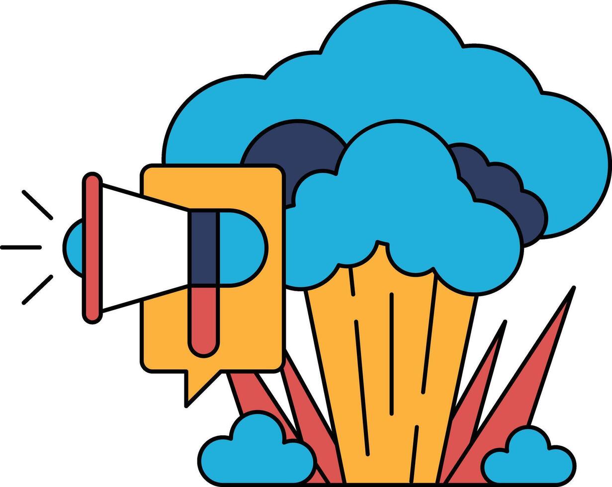 un dibujos animados de un micrófono con un grande altavoz en eso y un nube de fumar vector