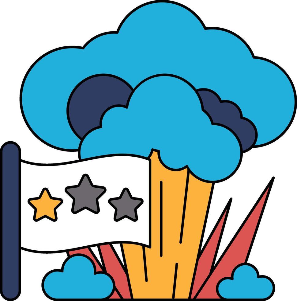 A flag with three stars and a star in the middle is shown in front of a cloud vector