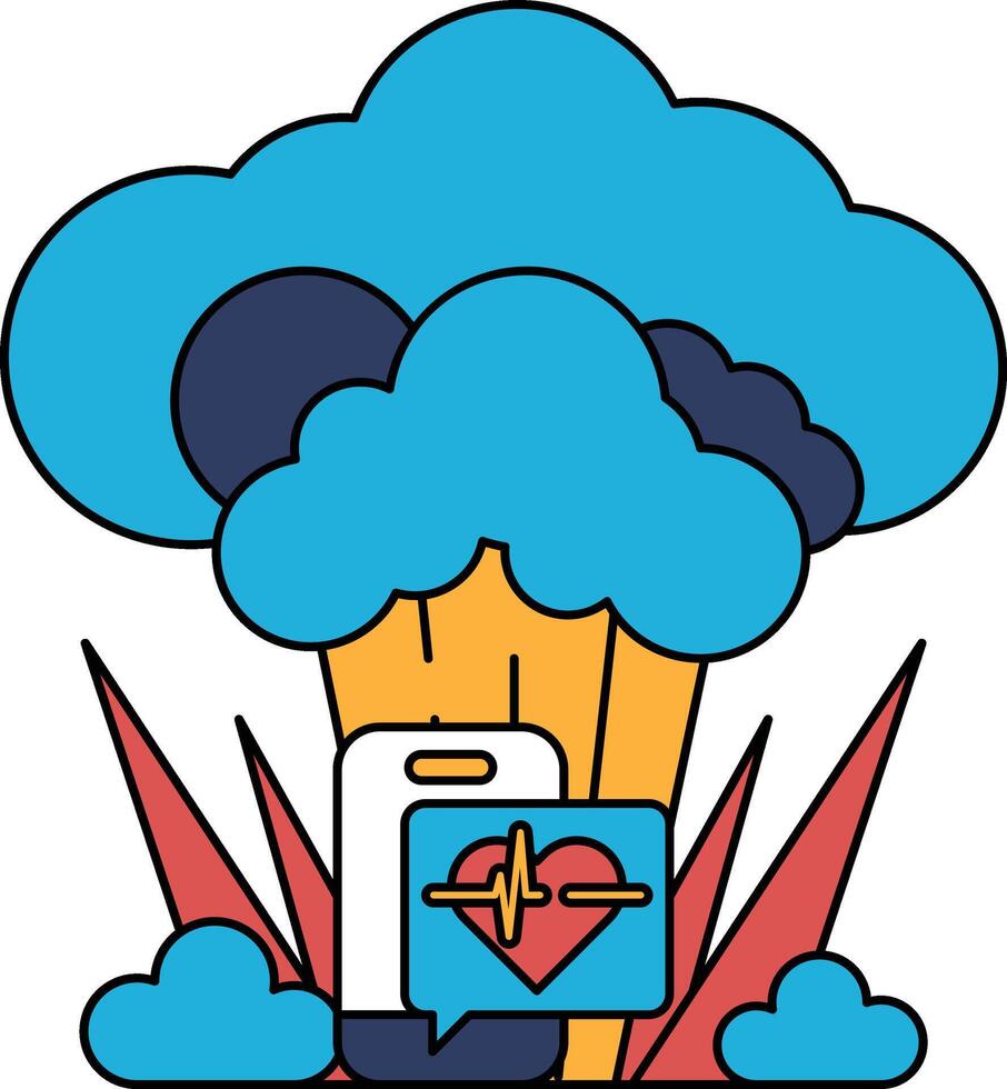 A white and black drawing of a cloud with a heart and a box with a heart on it vector